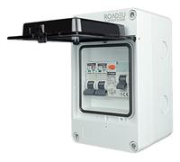 RoadEu - 2 Way UK Consumer Unit, RCD and 2x MCB Circuit Breakers 10A 16A Type B Outdoor Weatherproof IP65 Shed Garage