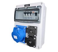 RoadEu 230V IP44 Distribution Box CEE 32A 3P, 2 UK Sockets & RCD