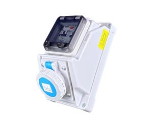 RoadEu - IP66 CEE 16A Outdoor Socket with RCD & MCB - 230V 3P Single-Phase Wall Mount - Waterproof & Dustproof - Ideal for Workshops & Damp Locations