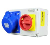 RoadEu - Switched 16Amp Socket 3P 230V - MonoPhase CEE Socket with Padlockable Power Isolator. IP44