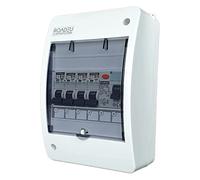 RoadEu- UK Consumer Unit Circuit Breaker Panel - 4 Way "B" Type Fuse Box with RCD, Electrical Power Distribution Unit, Circuit Breaker Panel Board