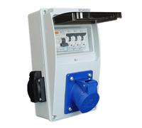 RoadEu - UK Power Distribution Box - 2X 13Amp Socket and CEE 32Amp Socket 3P 230V - Monophase Wall Combination Socket with Circuit Breakers and RCD, Designed for UK Market and Includes 13Amp MCB