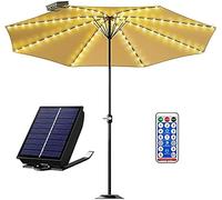 Roadiff Solar Parasol Lights with Clip and Plug Stand, Garden Umbrella String Lights with Remote Control, Type-C Rechargeable Waterproof Umbrella Lights for Patio Garden Outdoor Decor, Warm White (2)