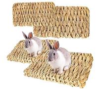 RoadLoo Animal Chew Beds, 4 Pack Natural Woven Grass Mats Hand Woven Safe Edible Bunny Bedding Nest for Guinea Pig Rabbit Hamster Parrot small Animals(2 PCS Small Size & 2 Large Size)