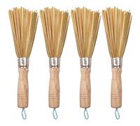 RoadLoo Bamboo Wok Brushes, 4 Pcs Wok Cleaning Whisk Natural Frying Pan Brushes Traditional Kitchen Cleaning Brushes Dishwashing Bamboo Kitchen Cleaning Tools for Cleaning Cast Metal Sink Bathroom