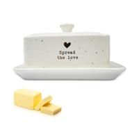 RoadLoo Butter Dish, 1 Piece Butter Dish, Porcelain Butter Dish with Handle, White Heart Butter Dish Made of Ceramic, Thick-Walled Ceramic Butter Dish, Butter Container, Dishwasher Safe
