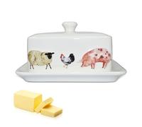 RoadLoo Butter Dish, 1 Piece Porcelain Butter Dish with Handle, Animal Motif, Ceramic Thick-Walled Butter Container, Dishwasher Safe