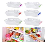 RoadLoo Fridge Storage Organizer, 6 Pack Fridge Tray Organiser Durable Stand Basket Container Plastic Refrigerator Storage Organizer for Kitchen Fruit Cabinets Random Color
