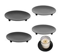 RoadLoo Pillar Candle Holders, Set of 4 Pieces Black Candle Holder Plates Metal Stand Pedestal Pillar Candlestick for Wedding Incense Cones Spa Pray Home Party Decoration (2.8 x 0.4 Inch)