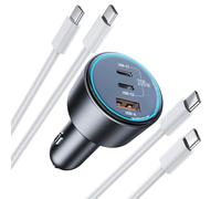 ROADRESS 200W Super Fast Car Charger for iPhone 16/15 Pro Max, 3-Port USB C Car Charger Adapter with 2×100W USB C to C Cables, PD3.0/QC4.0, 12V-24V Vehicle Compatible, LED Light & Overheat Protection