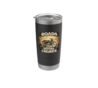 Roads Before Chores Vintage Motorcycle Design Stainless Steel Insulated Tumbler