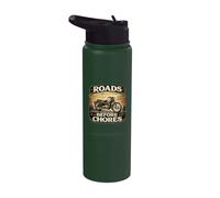 Roads Before Chores Vintage Motorcycle Design Stainless Steel Insulated Water Bottle