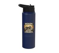 Roads Before Chores Vintage Motorcycle Design Stainless Steel Insulated Water Bottle