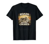 Roads Before Chores Vintage Motorcycle Design T-Shirt