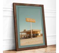 Roadside Diner Memory Vintage Framed Wall Art Print A2 (59.4×42cm) Walnut, Wall Decor for Living Room, Bedroom, Office & Home, Ready to Hang, Art Gift