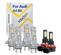 ROADSUN LED Headlight Bulbs, 20000LM 800% Brighter Wireless Headlight Bulbs, H7 H7 High Low Beam H11 Fog Lights, 6000K Cool White Plug and Play, Canbus Error Free, For Audi A4 B8 2007-2016