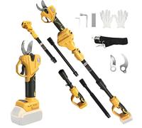 Roadtime 2-in-1 Cordless Electric Secateurs & Pruning Shears with Extension 4 pcs Pole for DeWalt 20V Battery(No Battery),35MM Brushless Motor LCD Display Screen Telescopic Tree Pruner for Plants