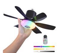 Roadtime 47cm RGB Ceiling Fan with Lights, 32W E27 Socket Dimmable Ceiling Fan with 3 Speeds, 6 Blades and Remote Control Support RGB Colours, Music Player for Home Living Room (Black)