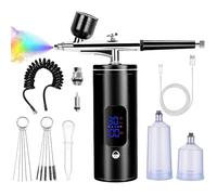 Roadtime Airbrush Kit with Compressor, 30PSI Cordless Non-Clogging High-Pressure Air Brush Set with Nozzle,Rechargeable Cleaning Brush Portable Gun for Nail Art, Makeup, Barber, Cake Decor (Black)