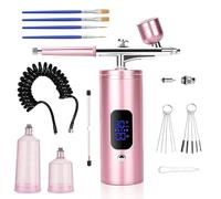 Roadtime Airbrush Kit with Compressor, 30PSI Cordless Non-Clogging High-Pressure Air Brush Set with Nozzle,Rechargeable Cleaning Brush Portable Gun for Nail Art, Makeup, Barber, Cake Decor (Pink)
