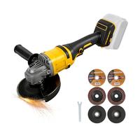 Roadtime Cordless Angle Grinder for DeWalt 20V Battery, 125mm 11800RPM Brushless Grinding Tool with 3 Variable Speeds Grinders, with 6 Disc, Side Handle,for Cutting Grinding Polishing (No Battery)