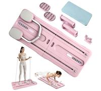 Roadtime Foldable Pilates Board Reformer Machine Set with Ab Roller,Portable Multi-Functional Pilates with Automatic Rebound, Training Full Body Workout Equipment for Home & Gym,for Men & Women Pink