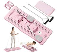 Roadtime Foldable Pilates Board Reformer Machine Set with Ab Roller & Timer,Upgraded Portable Multi-Functional Pilates with Automatic Rebound,Training Full Body Workout Equipment for Home & Gym Pink