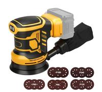 Roadtime Orbital Sander for DeWalt 20V Akku (without battery), Orbital Sander 125 mm, 3 Speeds 7000-11000 U/min with 15 Sheets of Sand Paper, Dust Collection System, for Wood Working