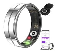 Roadtime Smart Ring Heart Rate Monitor Blood Pressure Ring Sleep Tracker Blood Oxygen Health Ring Pedometer Step Counter Calories Remote Camera Fitness Rings with Charging Case(Silver US7# 17.4mm)