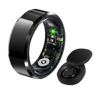 Roadtime Smart Ring Heart Rate Monitor Blood Pressure Ring Sleep Tracker Blood Oxygen Health Ring Pedometer Step Counter Calories Remote Camera Fitness Rings with Charging Case(Black 9# 19.2mm)