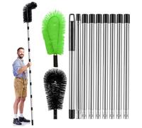 Roadtime Telescopic Gutter Cleaning Tools 390cm MAX,12Ft Extendable Roof Gutter Cleaner Equipment, 2 Brushes & 9Pcs Telescopic Poles for Cleaning Leaves Debris Window Gutter Hanging Light Spider Web