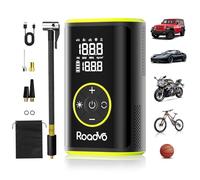 Roadvo Tire Inflator Portable Air Compressor - 150 PSI Cordless Bicycle Pump with Pressure Gauge, Digital Air Pump with 10000mAh Battery for Car, Road Bike, Electric Bike, MTB, Motorcycle, Balls