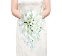 Roahosy Calla Lily Wedding Bouquet for Bride, Cascading Bridal Bouquet White Waterfall Wedding Flowers Bouquet for Wedding Ceremony Anniversary Bridal Shower