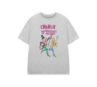 Roald Dahl Charlie and The Chocolate Factory Kids Graphic Tee | Willy Wonka Charlie Bucket Grey Cartoon T-Shirt | Classic Crew Neck Short Sleeve Top | Casual Wear Pull On Apparel