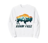Roam Free Bison - Buffalo Mountain Sunset Double Exposure Sweatshirt