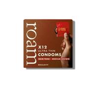 Roam Skin Tone Ultra Thin Condoms, Regular Fit Condom for Safer Sex and Contraception, 100% Vegan and Generously Lubricated for Skin Feel Experience - 12 Pack Medium Brown Condoms