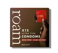 Roam Skin Tone Ultra Thin Condoms, Regular Fit Condom for Safer Sex and Contraception, 100% Vegan and Generously Lubricated for Skin Feel Experience - 12 Pack Dark Brown Condoms