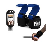 Roam & Wrap - Premium Fitness Weight Lifting Hooks for Men & Women (Pair) - Thick Wrist Padding - Weight Grips for Powerlifting, Shrugs, Rows & Deadlift Support - Gym Lifting Straps with Pull Up Hooks