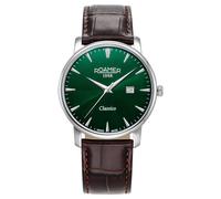 Roamer Classico Gents Date 40mm Stainless Steel Case Green Dial Brown Leather Strap Sapphire Crystal Classic Elegant Men's Watch