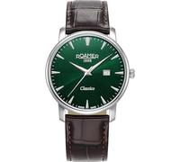 Roamer Classico Gents Date 40mm Stainless Steel Case Green Dial Brown Leather Strap Sapphire Crystal Classic Elegant Men's Watch
