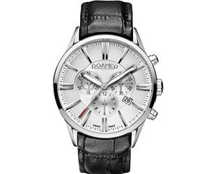 Roamer Superior Men's Quartz Watch with Silver Dial Chronograph Display and Black Leather Strap