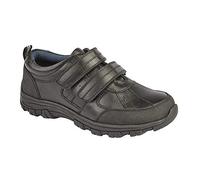 Boys Formal Shoes Leather Twin Touch Fastening Rubber Toe Guard School Size - Black - UK 2