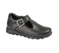 Roamers Girl's G716A T-Bar Touch Fastening Leather School Shoes (12) Black
