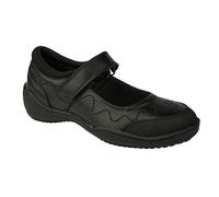 Roamers Girls Leather Touch Fastening School Shoe - Black - 4 UK - Black - 20% Mesh/20% Textile/20% PU/20% Rubber/20% TPR
