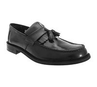 (12 UK, Black) Roamers Mens Toggle Saddle Hi-Shine Leather Loafers