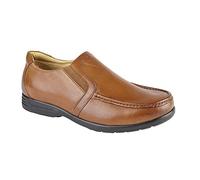 (UK 10) Roamers Mens Lightweight Extra Wide Fit Leather Casual Slip On Shoes Tan