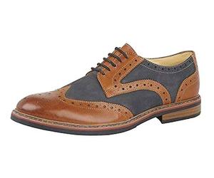 Roamers Mens 5 Eye Brogue Laced Nubuck Leather Shoe (8 UK) (Dark Tan/Navy)