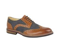 Roamers Mens 5 Eye Brogue Laced Nubuck Leather Shoe - Dark Tan/Navy - Dark Tan/Navy - 7 UK - 100% Leather