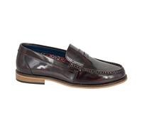 Roamers Mens Leather Hi Shine Saddle Loafers - Burgundy - Burgundy - 6 UK