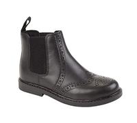 Roamers Perforated Leather Ankle Boots Black 2 UK - Boys Round Toe Pull-On